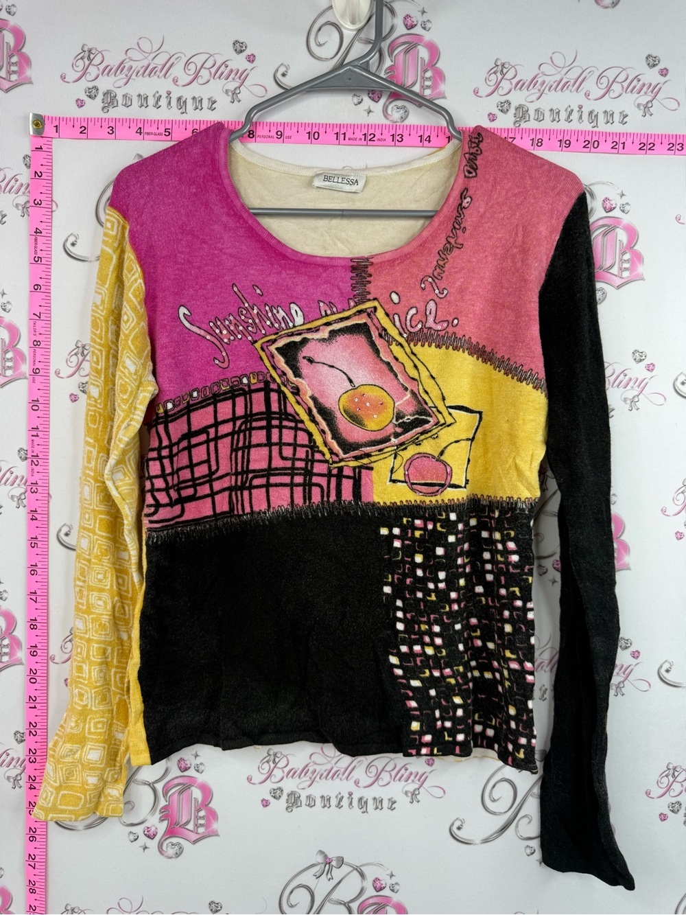 Bellessa long sleeve sunshine over ice cocktails Cream Top pink orange